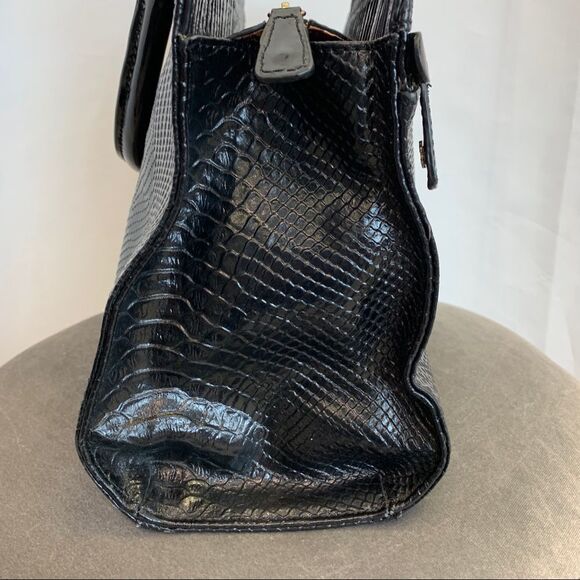 ROBERTO Cavalli black snakeskin print embossed patent leather purse bag - Picture 3 of 16